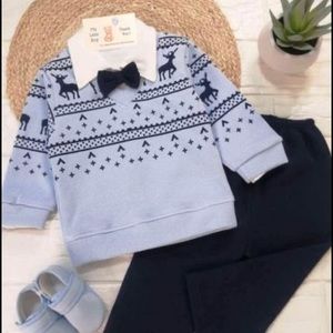 Christmas Light Blue Sweater Outfit Baby  Boy Clothes 4-9 Months